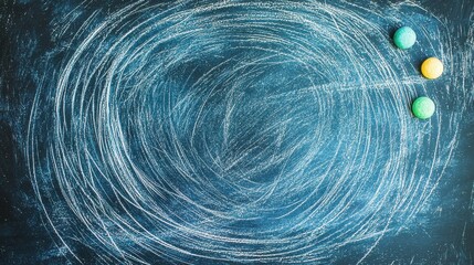 Chalkboard Background with Colorful Chalk Circles and Swirls