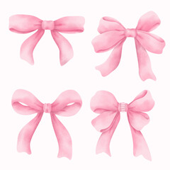 Elegant Whimsical Hand-Drawn watercolor Decorative pink Bow.  Vector Illustration. 
Perfect for quirky holiday, wedding, birthday decorations. 
Vector Illustration in Vintage and Retro Style