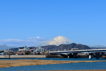 湘南、富士山、湘南大橋、相模川河口域