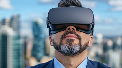 Man immersed in exciting virtual reality experience enjoying hightech gaming adventure with immersive headset