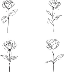 A minimalistic black line art illustration of a rose