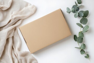 Fototapeta premium A mockup of an kraft paper box with a blank front