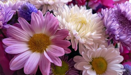 beautiful bouquet of white lilac pink purple flowers postcard congratulations on the holiday chrysanthemum varieties harmonious color combination spring desktop wallpaper and background