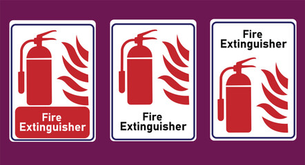 Fire extinguisher sign. Firefighters tools for flame fighting symbol, logo, badge, icon, sticker, label, emblem, stamp, red, line, flat vector, isolated illustration.