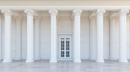 Obraz premium Ancient Grandeur: A neoclassical architectural facade, featuring a symmetrical arrangement of towering columns, evokes a sense of timeless elegance and historical significance.