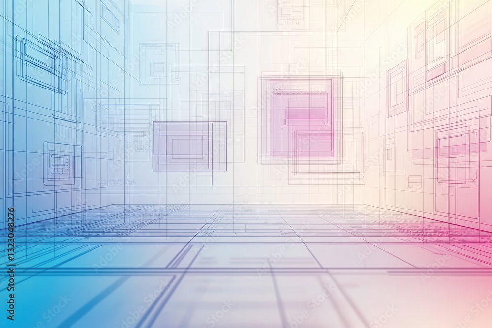 Fototapete sleek wireframe design background featuring transparent elements and grid lines for digital branding