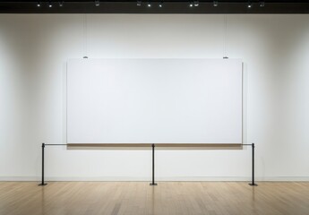 Blank Canvas Display in Art Gallery with Modern Lighting and Stanchions