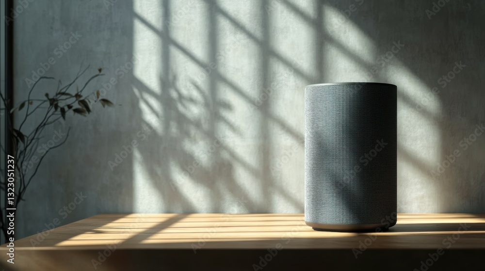 Poster modern gray speaker on table with soft shadows and light