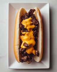 Grilled beef, melted cheese on a sub roll