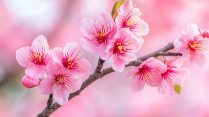 Obraz premium Beautiful Cherry Blossom Branch with Pink Flowers in Springtime