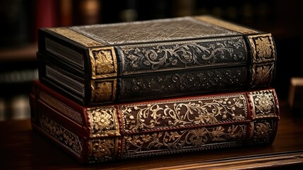 carved books in boxes