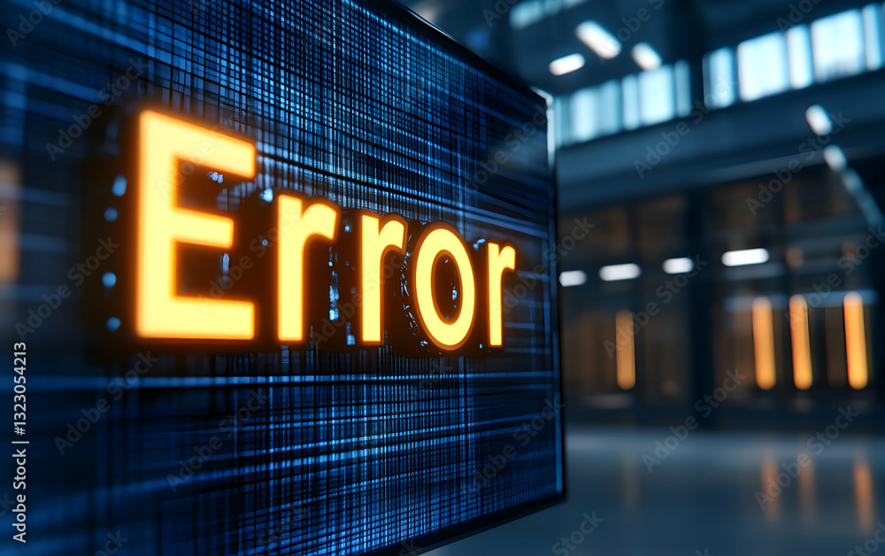 Poster a digital display shows the word 'error' in bright letters, symbolizing a malfunction or system fail