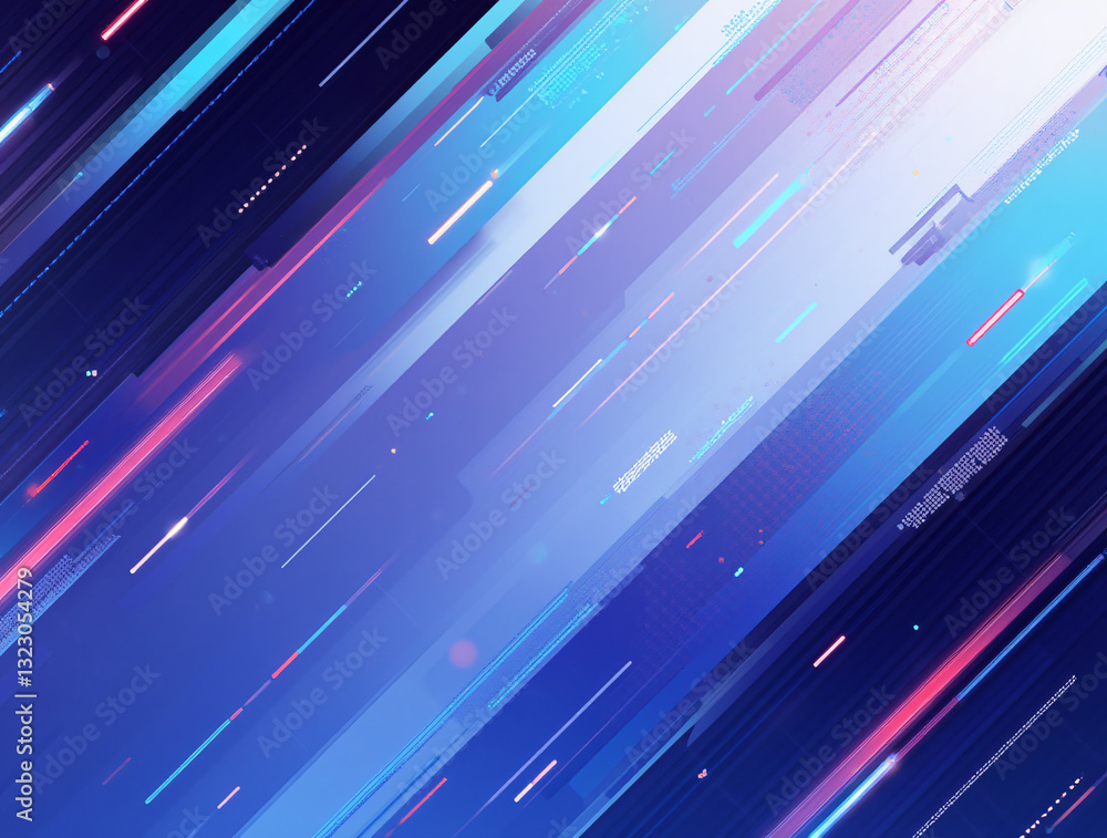 Poster abstract gradient blue background with diagonal lines and glowing stars. generative ai