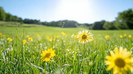 Captivating Wildflower Field Under Bright Sunlight with Colorful Blossoms
