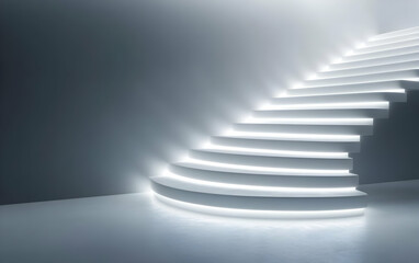 Obraz premium A modern illuminated staircase against a minimalist backdrop, showcasing sleek design and innovative lighting in an elegant space.