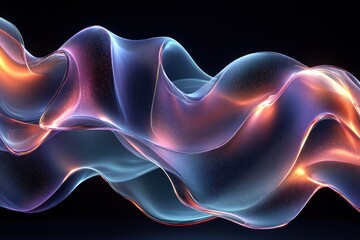 Abstract Close-up Ethereal Wave of Light and Color on Dark Background - Fluid Design, Modern Art, Translucent, Gradient, Futuristic, Dynamic, Elegant, Smooth, Shine, 3D Render