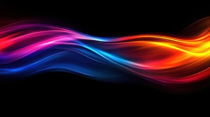 Fototapeta premium Abstract waves, vibrant color gradient, black background, close-up shot, smooth flow, modern art, energy, digital illustration, colorful pattern.