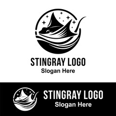 Stingray Logo Design Sea Animal Vector Simple Modern Black Circle Frame Fish Icon Template