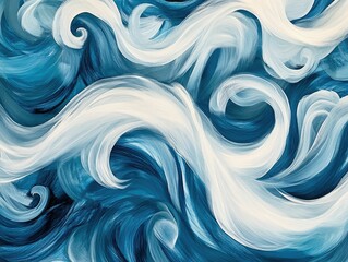 Obraz premium Abstract swirling blue and white paint strokes.
