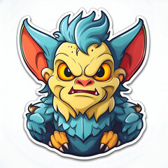 Obraz premium A Grumpy Yet Cute Bat Creature With Bright Teal Fur And Orange Ears, Showcasing A Bold, Cartoonish Style In Vivid Colors