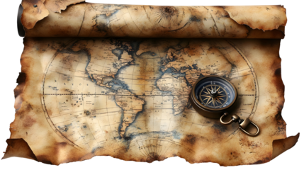 Antique World Map with Compass Illustration
