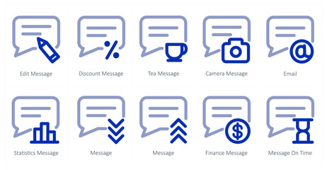 A set of 10 micro icons as edit message, discount message, tea message