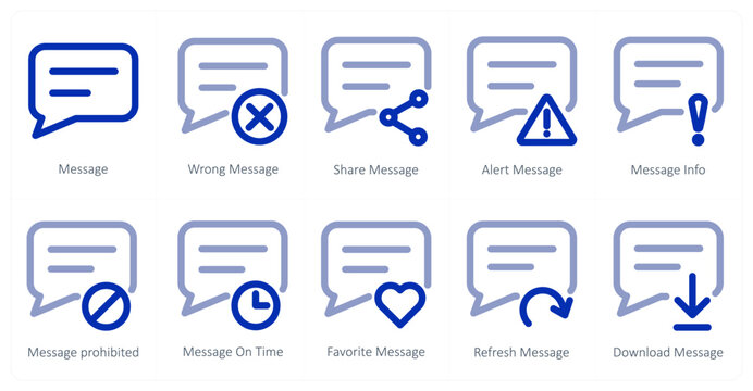 A set of 10 micro icons as mesage, wrong message, share message