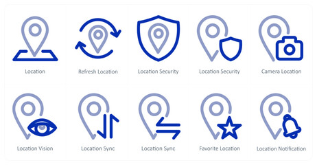 A set of 10 micro icons as location, refresh location, location security