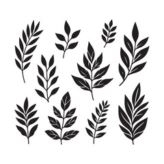  Set of tree leaves silhouette vector illustration.