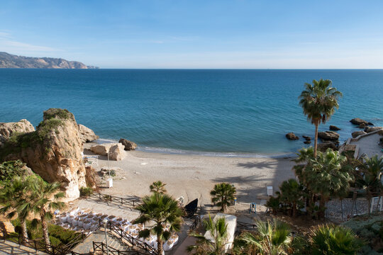 Sandy beach and blue sky in Spain