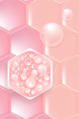 Probiotic and Hyaluronic acid skin solutions ad, pink collagen, and vitamin serum drops with cosmetic advertising background ready to use illustration vector.	