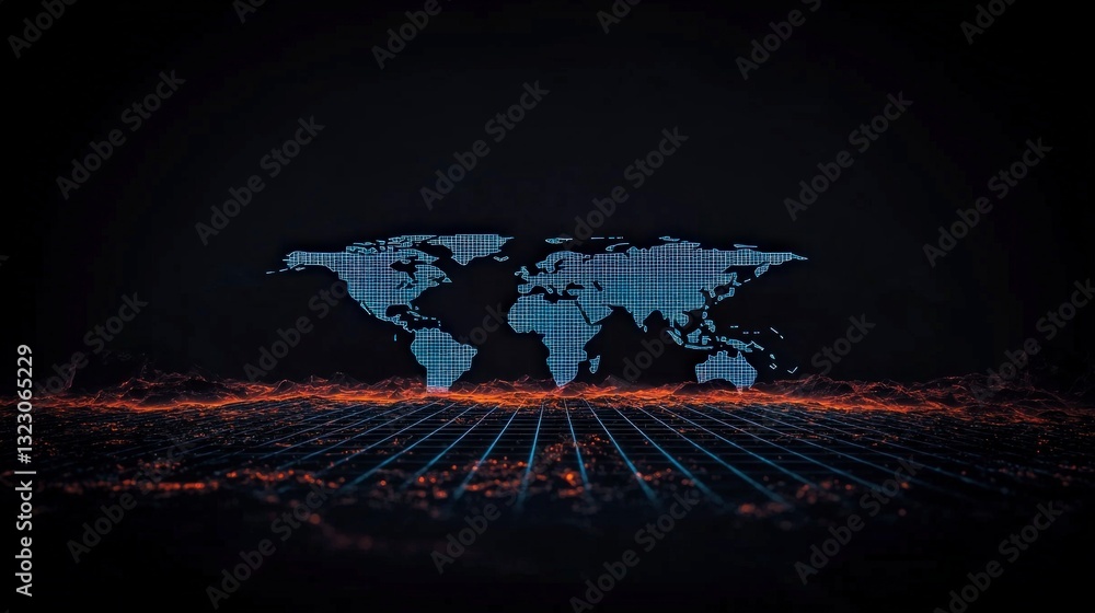 Poster global network digital world map futuristic grid abstract background