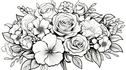 bouquet flowers coloring book