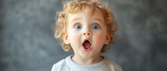 Toddler's astonishing expression of surprise indoor setting portrait child's emotions close-up awe