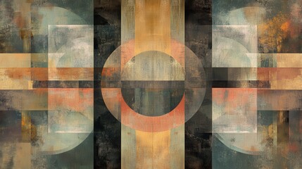 Abstract Geometric Art Featuring Earthy Tones and Shapes