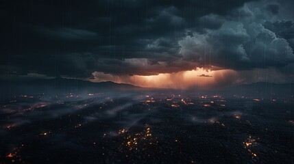 Naklejka premium Lightning cuts through the abstract night sky. Dark clouds churn, signaling the storm's presence.