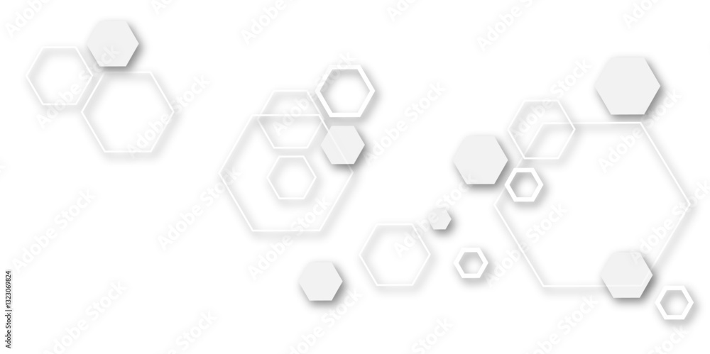 Fototapete abstract white and grey color hexagonal geometric background with copy space.abstract white and gray