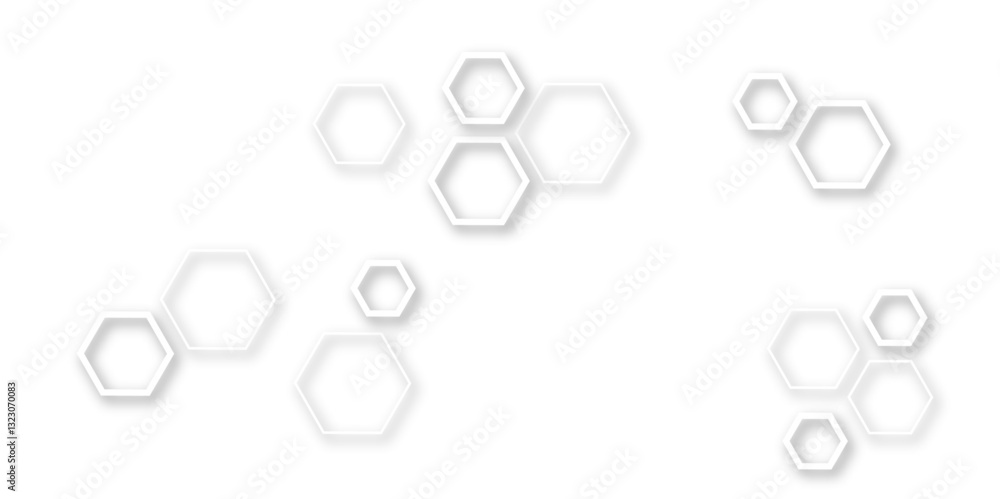 Fototapete seamless pattern with hexagonal white and gray technology line paper background. white and gray hexa