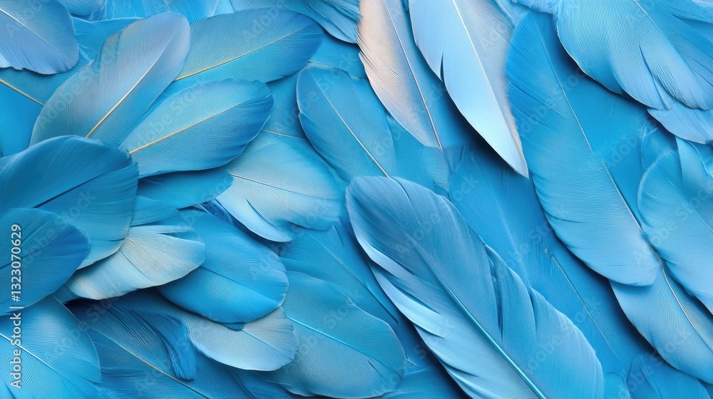 Poster elegant blue feathers with soft texture and vibrant color background