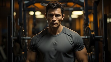 Muscular Man Intense Gaze at Gym