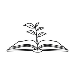  Opened book with sprout plant Education study and knowledge concept Hand drawn line art flat vector illustration
