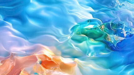 Colorful Abstract Waves of Water with Fluid Motion and Light Reflections