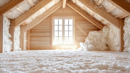 Bright and Cozy Attic Space with Wooden Beams and Insulation