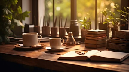 cozy desk with coffee