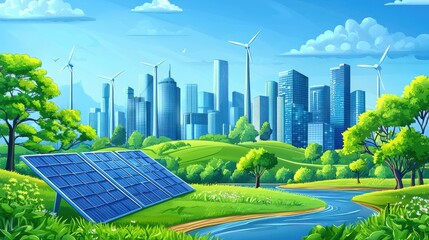 SDGs Concept. Sustainable Urban Landscape Harnessing Renewable Energy for a Greener Future