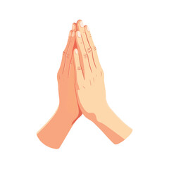 Serene praying hands illustration on white background, symbol of peace