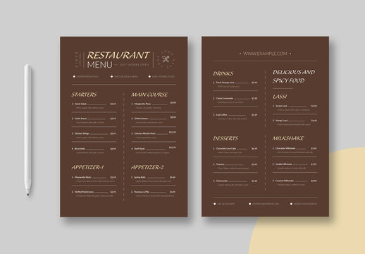 Restaurant Food Menu Template Layout
