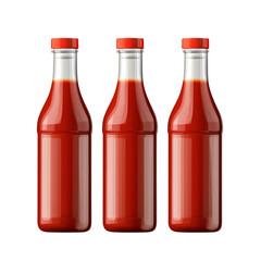 Set of red sauce bottles with pointed tops, isolated on a transparent background