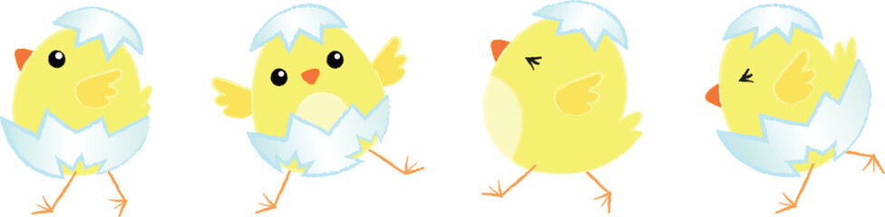 Set of cute baby chicks with egg