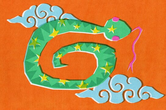 Abstract Snake with Stars on red 